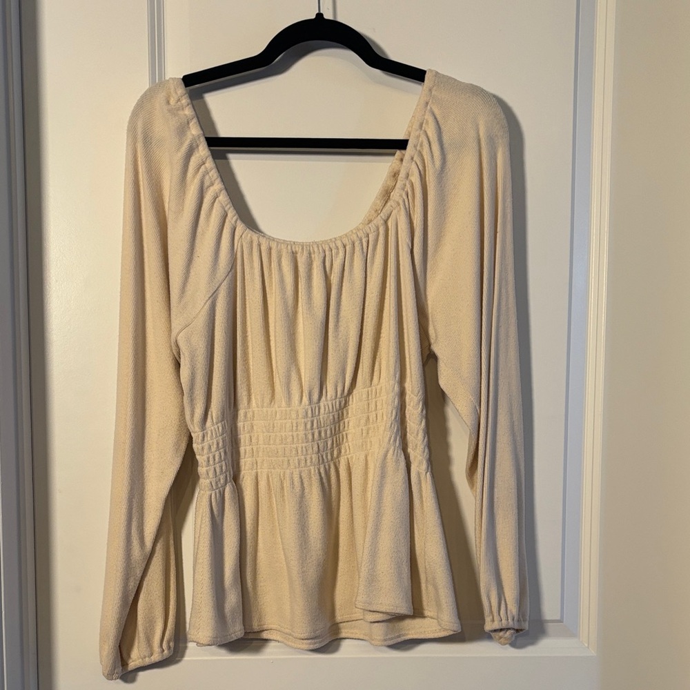 Madewell Cream Gathered Long Sleeve Blouse